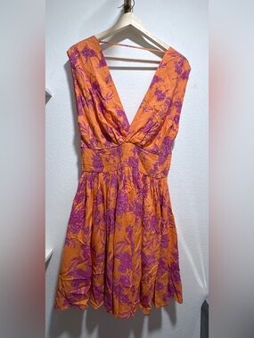 Jessica Simpson Orange Dress with Pink Floral Accent